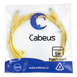 Патч-корд UTP 4 пары, Кат.5е, 2xRJ45, LSZH, 3м, желтый, Cabeus PC-UTP-RJ45-Cat.5e-3m-YL-LSZH