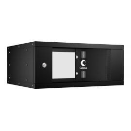 Шкаф настенный 19" 4U 550x450x230мм, LIGHT, дверь стекло, черный, CABEUS WSC-05D-4U55/45-BK