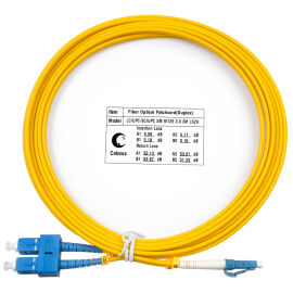 Шнур оптический LC/UPC-SC/UPC, SM, 3м, Duplex, желтый, Cabeus FOP(d)-9-LC-SC-3m