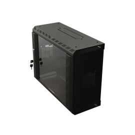 Шкаф настенный 19", 22U, 1086х600х250мм, стекл.дверь, черный, Hyperline TWS-2225-GP-RAL9004