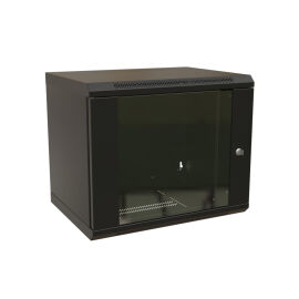 Шкаф настенный 19", 12U, 600х450мм, стекл дверь, черный, WRline WR-TW-1245-GP-RAL9004