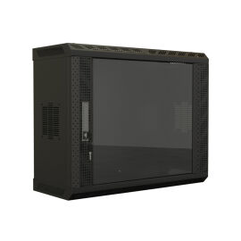 Шкаф настенный 19", 9U, 480х600х250мм, стекл.дверь, черный, Hyperline TWS-0925-GP-RAL9004