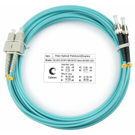 Шнур оптический SC/UPC-ST/UPC, МM, 50/125, OM3, 25м, Duplex, бирюз., Cabeus FOP-50-SC-ST-25m