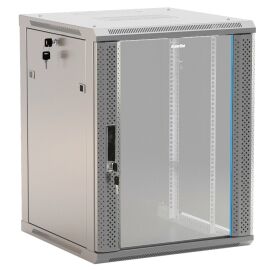 Шкаф настенный 19", 6U, 367х600х600мм, стекл.дверь, серый, Hyperline TWB-0666-GP-RAL7035