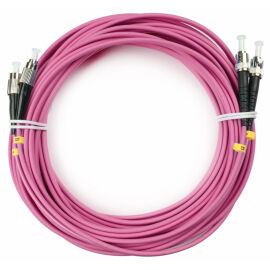 Шнур оптический FC/UPC-ST/UPC, MM, 50/125, 15м, Duplex, маджента, Cabeus FOP-50-OM4-FC-ST-15m