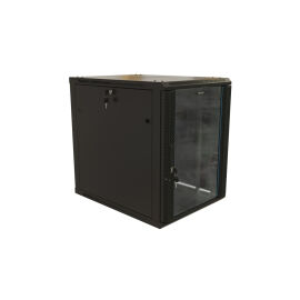 Шкаф настенный 19", 12U, 650х600х800мм, стекл.дверь, черный, Hyperline TWB-1268-GP-RAL9004