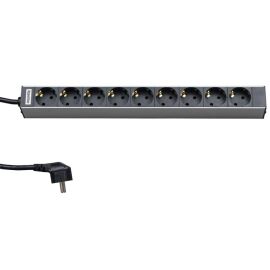 Блок розеток 19", 1U, 9 гнезд (Schuko), 16A, черный, кабель 2,5м, Hyperline SHT19-9SH-2.5EU