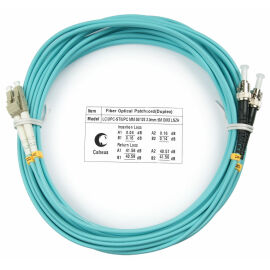 Шнур оптический LC/UPC-ST/UPC, МM, 50/125, OM3, 20м, Duplex, бирюз., Cabeus FOP-50-LC-ST-20m