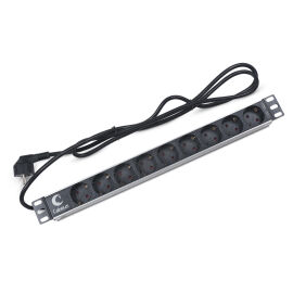 Блок розеток 19", 1U, 9 гнезд (Schuko), 16 A, кабель 2м, Cabeus PDU-9P-2EU