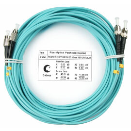 Шнур оптический FC/UPC-ST/UPC, МM, 50/125, OM3, 10м, Duplex, бирюз., Cabeus FOP-50-FC-ST-10m