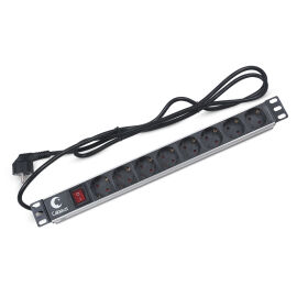 Блок розеток 19", 1U, 8 гнезд (Schuko), 16 A, кабель 2м, Cabeus PDU-8P-2EU