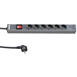 Блок розеток 19", 1U, 6 гнезд (Schuko), 16A, с LED выкл, сер, каб. 2,5м, Hyperline SHT19-6SH-S-2.5EU