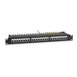 Патч-панель 1U, 19'', 24хRJ45, FTP, кат.5е, Dual IDC, черная, WRline WR-PL-24-C5E-SH-D