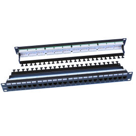 Патч-панель 1U, 19'', 24хRJ45, UTP, кат.6, Dual IDC, черная, Hyperline PP3-19-24-8P8C-C6-110D