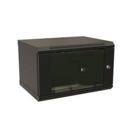 Шкаф настенный 19", 6U, 367х600х600мм, дверь стеклян., чер, WRline WR-TW-0666-GP-RAL9004