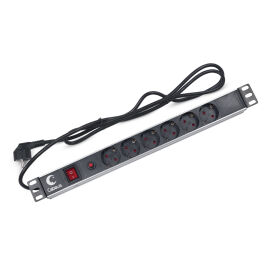 Блок розеток 19",1U, 6 гнезд (Schuko), 16A, шнур 2м, Cabeus PDU-6P-F-2EU