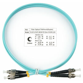 Шнур оптический FC/UPC-ST/UPC, МM, 50/125, OM3, 1м, Duplex, бирюз., Cabeus FOP-50-FC-ST-1m