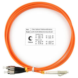 Шнур оптический LC/UPC-FC/UPC, МM, 62.5/125, 1,5м, Duplex, оранж., Cabeus FOP-62-LC-FC-1,5m 