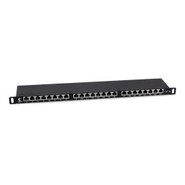 Патч-панель 0,5U, 19", 24хRJ45, FTP, кат.5e, Dual, выс. плот., Cabeus PLHD-24-Cat.5e-SH-Dual-0,5U 