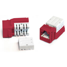 Вставка Keystone Jack RJ-45(8P8C), Кат.5e, 110 IDC, красная, Hyperline KJNE-8P8C-C5e-90-RD