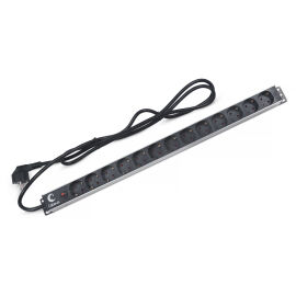 Блок розеток 19", 1U, 13 гнезд (Schuko), 16A, кабель 2м, Cabeus PDU-13P-F-2EU