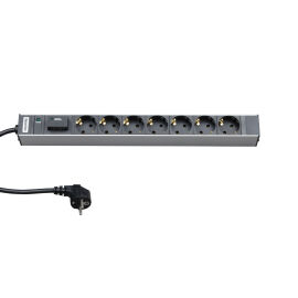 Блок розеток 19", 1U, 7 гнезд (Schuko), 16A, серый, кабель 2,5м, Hyperline SHT19-7SH-IF-2.5EU