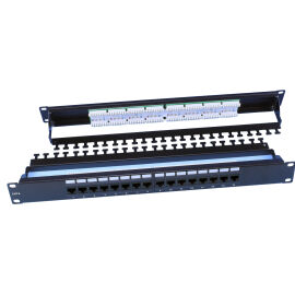 Патч-панель 1U, 19'', 16хRJ45, UTP, кат.6, Dual IDC, черная, Hyperline PP3-19-16-8P8C-C6-110D