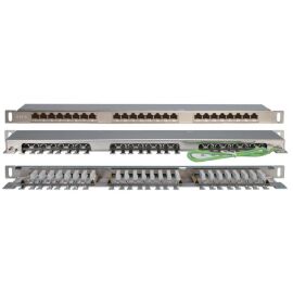 Патч-панель 0,5U, 19'', 24хRJ45, FTP, кат.6, Dual IDC, Hyperline PPHD-19-24-8P8C-C6-SH-110D