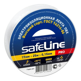 Изолента 0,15х19мм, 25м, белая, Safeline 9373