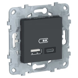 Розетка USB, 2-местная, тип А+С, 5 В, 2400 мА, АНТРАЦИТ, Schneider Electric NU501854