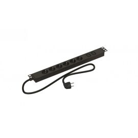 Блок розеток 19", 1U, 6 гнезд (Schuko)+2 гнезда C13, 16А, черн., каб. 2,5м, HL SHE19-6SH-2IEC-2.5EU