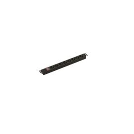 Блок розеток 19", 1U, 8 гнезд (Schuko), 16А, с LED выкл., черный, без кабеля, Hyperline SHE19-8SH-S-AIEC