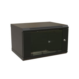 Шкаф настенный 19", 9U, 600х450мм, стекл. дверь, черный, WRline WR-TW-0945-GP-RAL9004