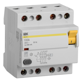 Выключатель дифференциальный ВД1-63 4Р100А 300мА, IEK MDV10-4-100-300