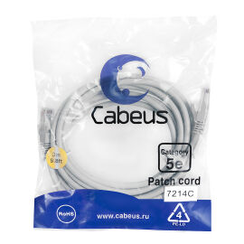 Патч-корд UTP 4 пары, Кат.5е, 2xRJ45, 3м, серый, PVC, Cabeus PC-UTP-RJ45-CAT.5E-3M