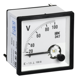 Вольтметр Э47 100В кл. точн. 1,5 72х72мм, IEK IPV10-6-0100-E