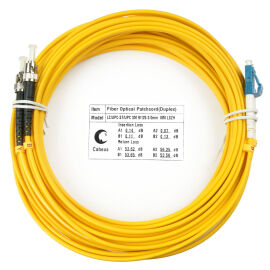 Шнур оптический LC/UPC-ST/UPC, SM, 15м, Duplex, желтый, Cabeus FOP(d)-9-LC-ST-15m