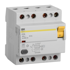 Выключатель дифференциальный ВД1-63 4Р 63А 300мА, IEK MDV10-4-063-300