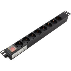 Блок розеток 19", 1U, 8 гнезд, вход С14, 10А, с LED выкл, черный, кабель 1,8м, REXANT 04-0309