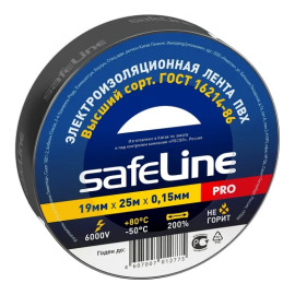Изолента 0,15х19мм, 25м, черная, Safeline 9372