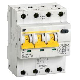 Выключатель автоматический АВДТ 34 C50, 100мА, тип A, IEK MAD22-6-050-C-100