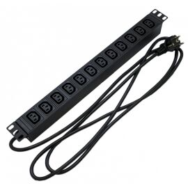 Блок розеток 19", 1U, 12 гнезд, вход С13, 16А, черный, кабель 2.5м, Hyperline SHE19-12IEC-2.5EU