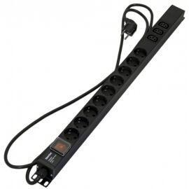 Блок розеток вертик. 9 гнезд (Schuko)+3 гнезда, вход C13, с LED выкл, каб.2,5м, Hyperline SHE-9SH-3IEC-S-2.5EU