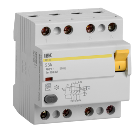 Выключатель дифференциальный ВД1-63 4Р 25А 300мА, IEK MDV10-4-025-300