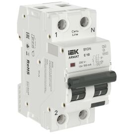 ARMAT Автоматический выключатель дифференциального тока B10N 1P+N C10 100мА тип A (36мм) IEK