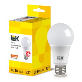 Лампа светодиодная ALFA A60 груша 10Вт 230В 3000К E27 (6шт) IEK