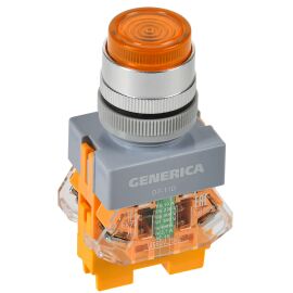 Кнопка управления D7-11D d=22мм 1NC+1NO с подсветкой желтая GENERICA