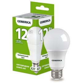 Лампа светодиодная A60 груша 12Вт 230В 4000К E27 GENERICA