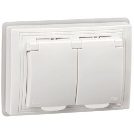 KVARTA Розетка 2-местная с заземлением с защитными шторками с крышкой 16А IP44 РСбш12-3-КБ-44 белый 