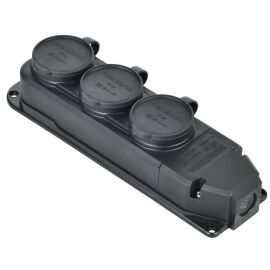 Розетка (колодка) трёхместная с защитной крышкой IP44 каучук черная GENERICA